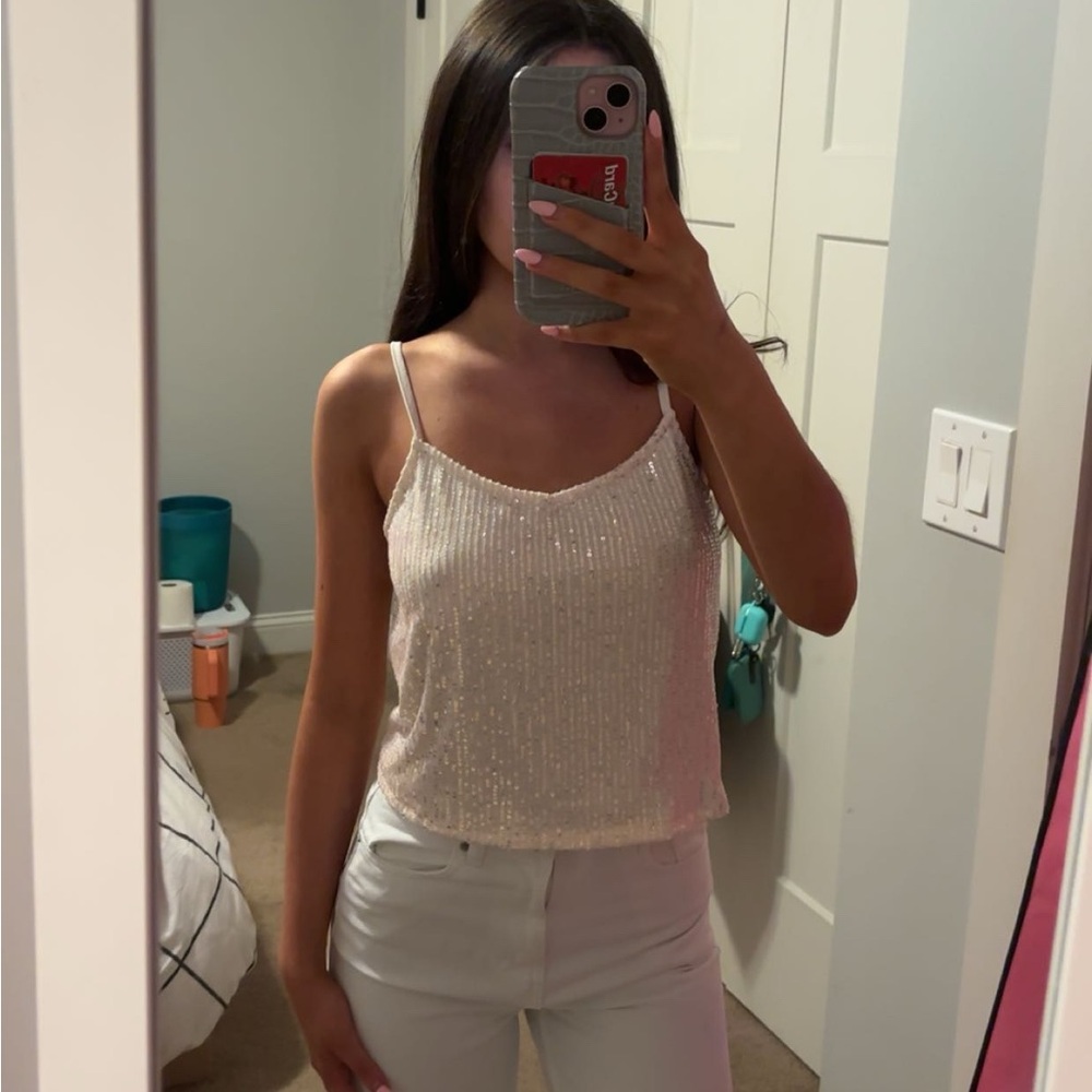 SHEIN Ivory Sequin Cami Top